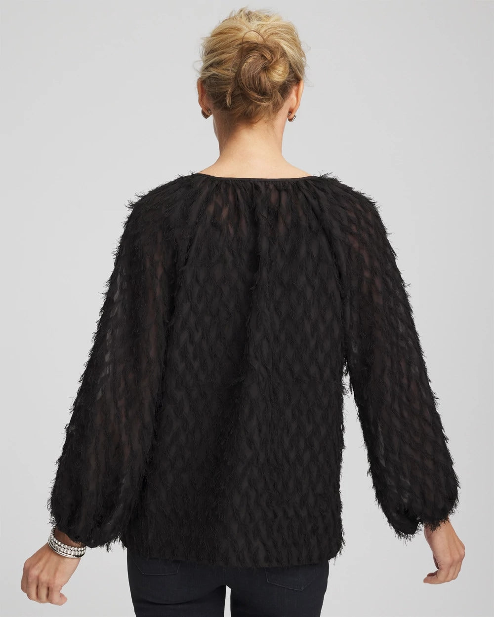 Chico's / Feathered Pullover Peasant Blouse