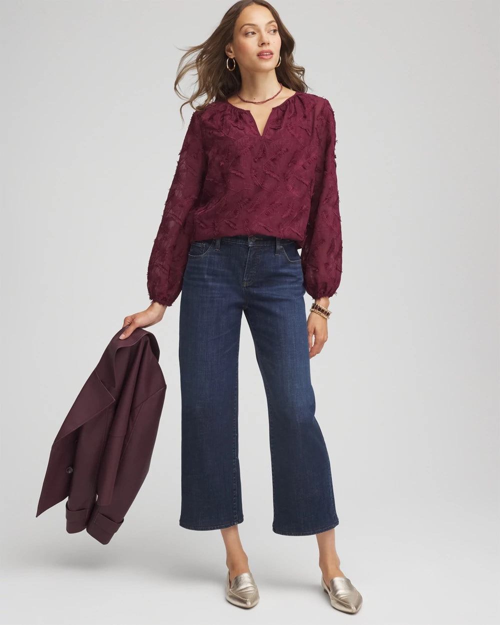Chico's Outlet - Feathered Pullover Peasant Blouse
