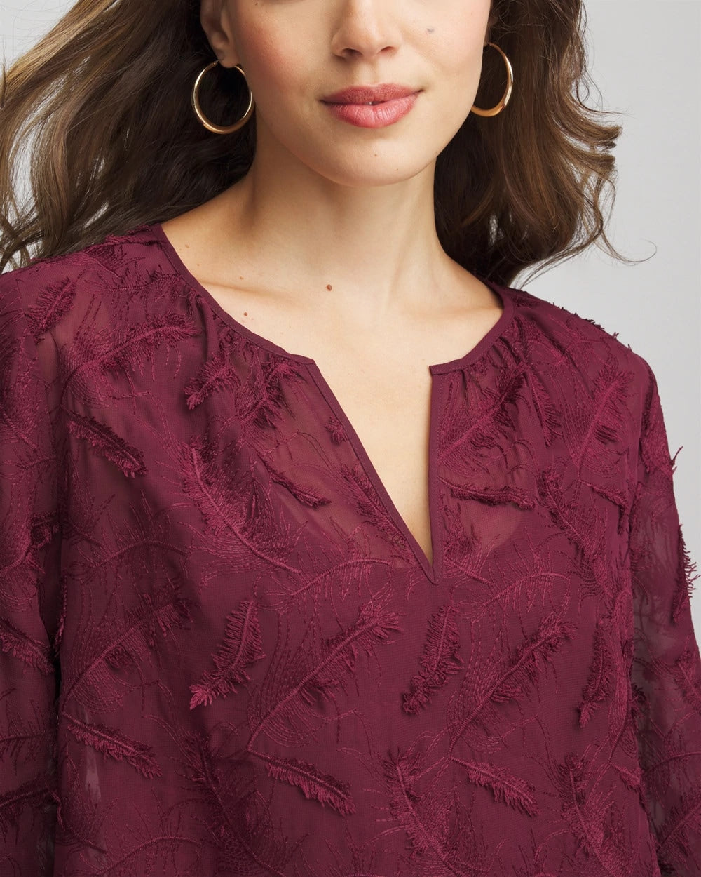 Chico's Outlet - Feathered Pullover Peasant Blouse
