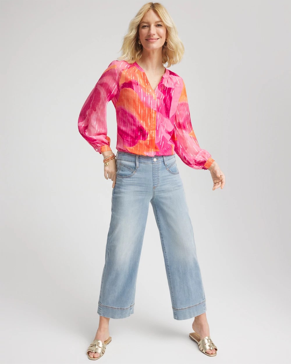Chico's / Watercolor Classic Fit Chiffon Blouse