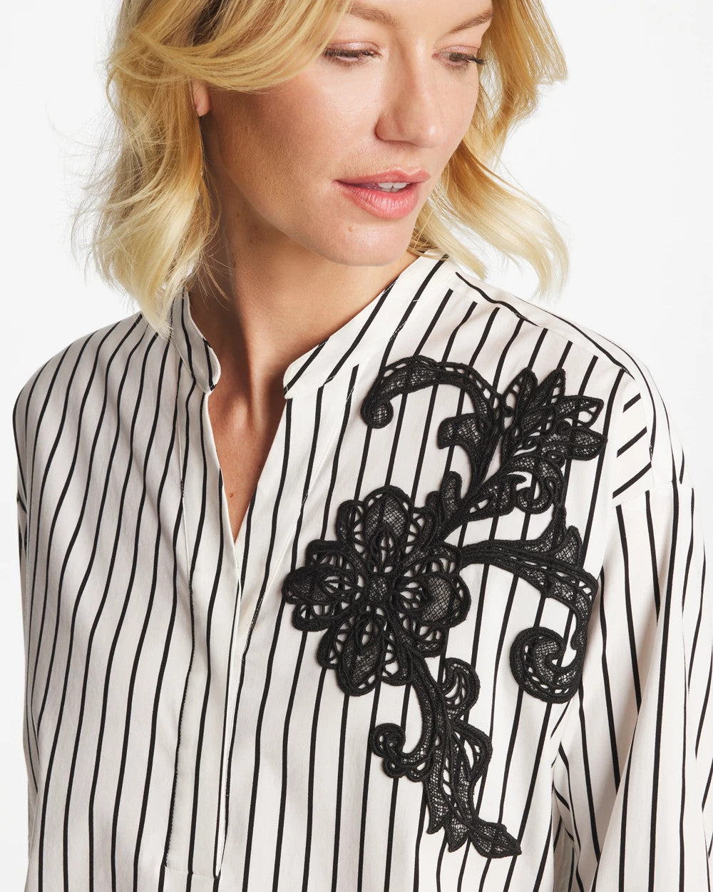 Chico's Discount - Striped Poplin Applique Tunic