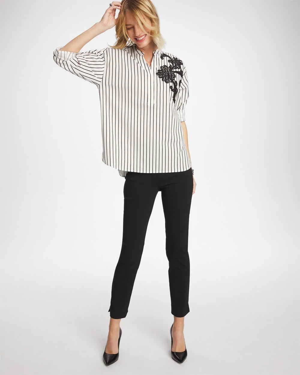 Chico's Discount - Striped Poplin Applique Tunic