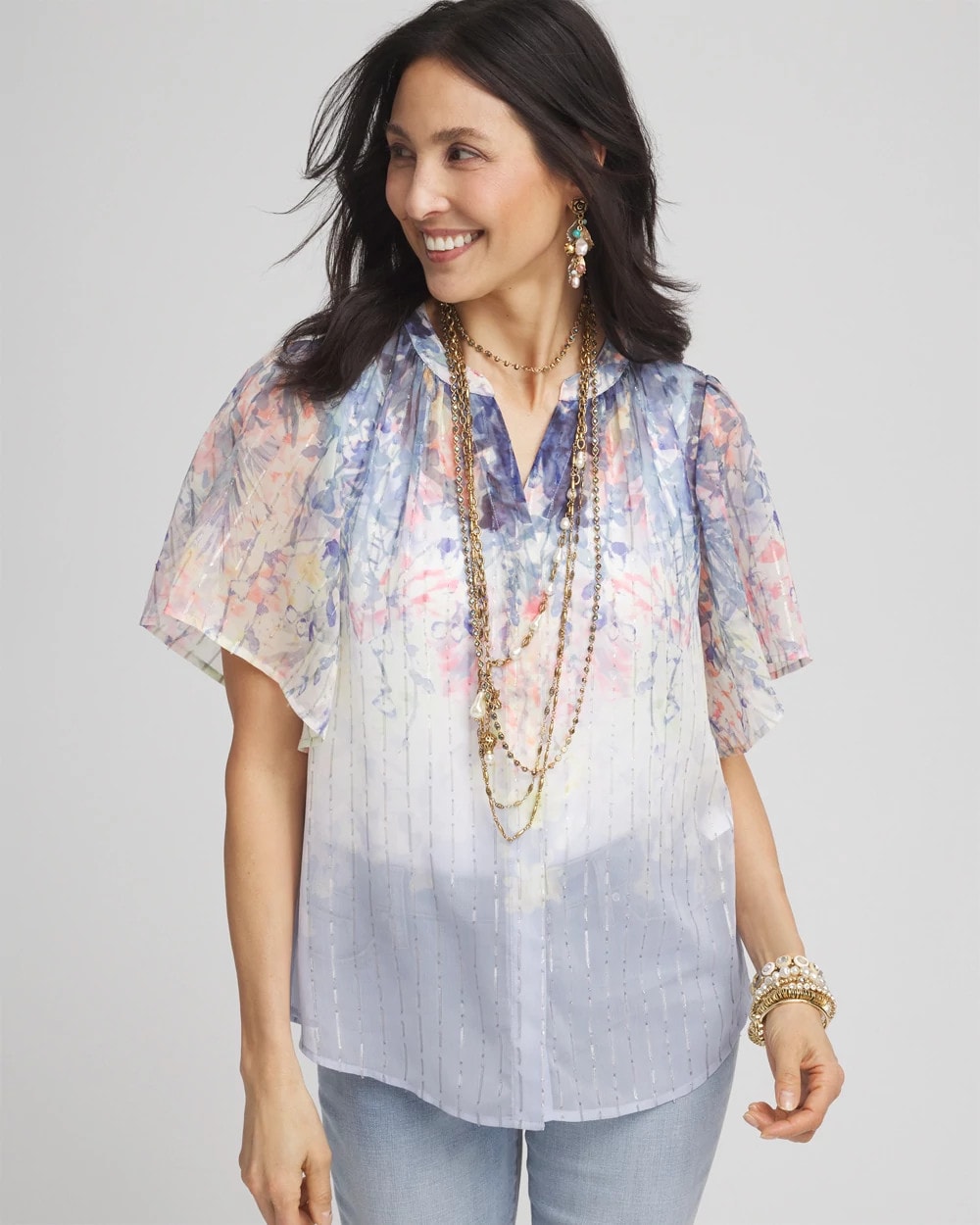 Chico's Discount - Jacquard Flutter-Sleeve Blouse