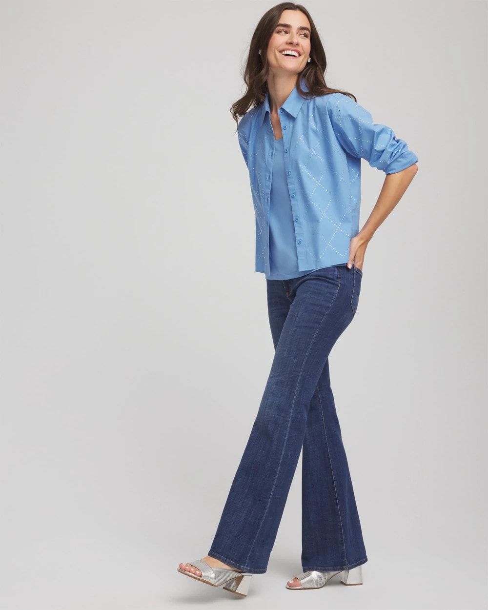 Chico's On Sale - Embellished Stretch Cotton Collared Shirt