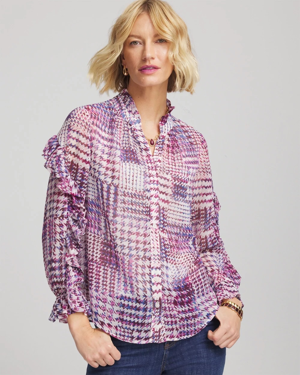 Chico's For Sale - Gingham-Print Georgette Blouse