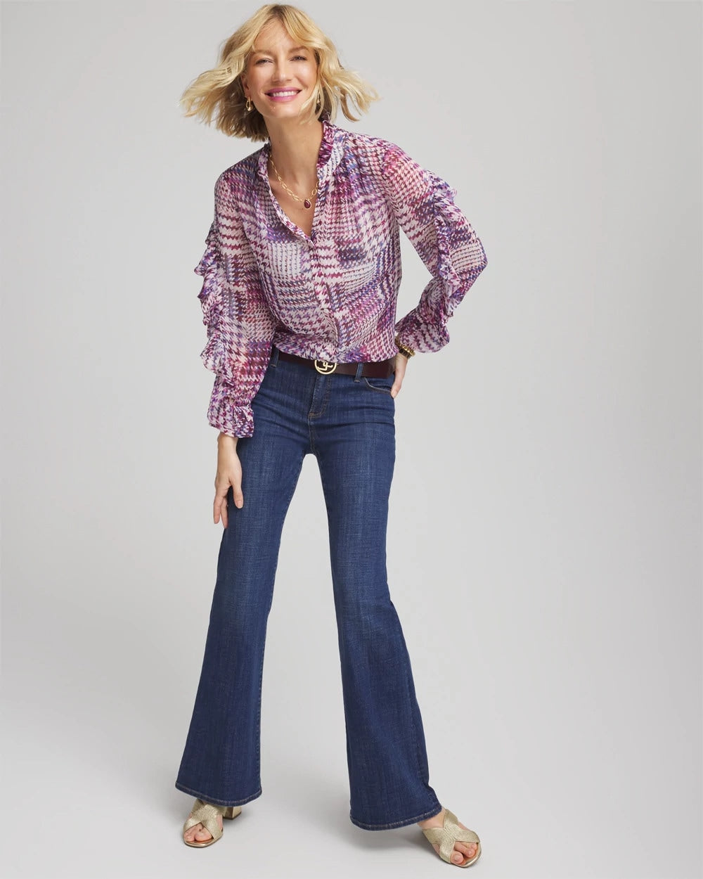 Chico's For Sale - Gingham-Print Georgette Blouse