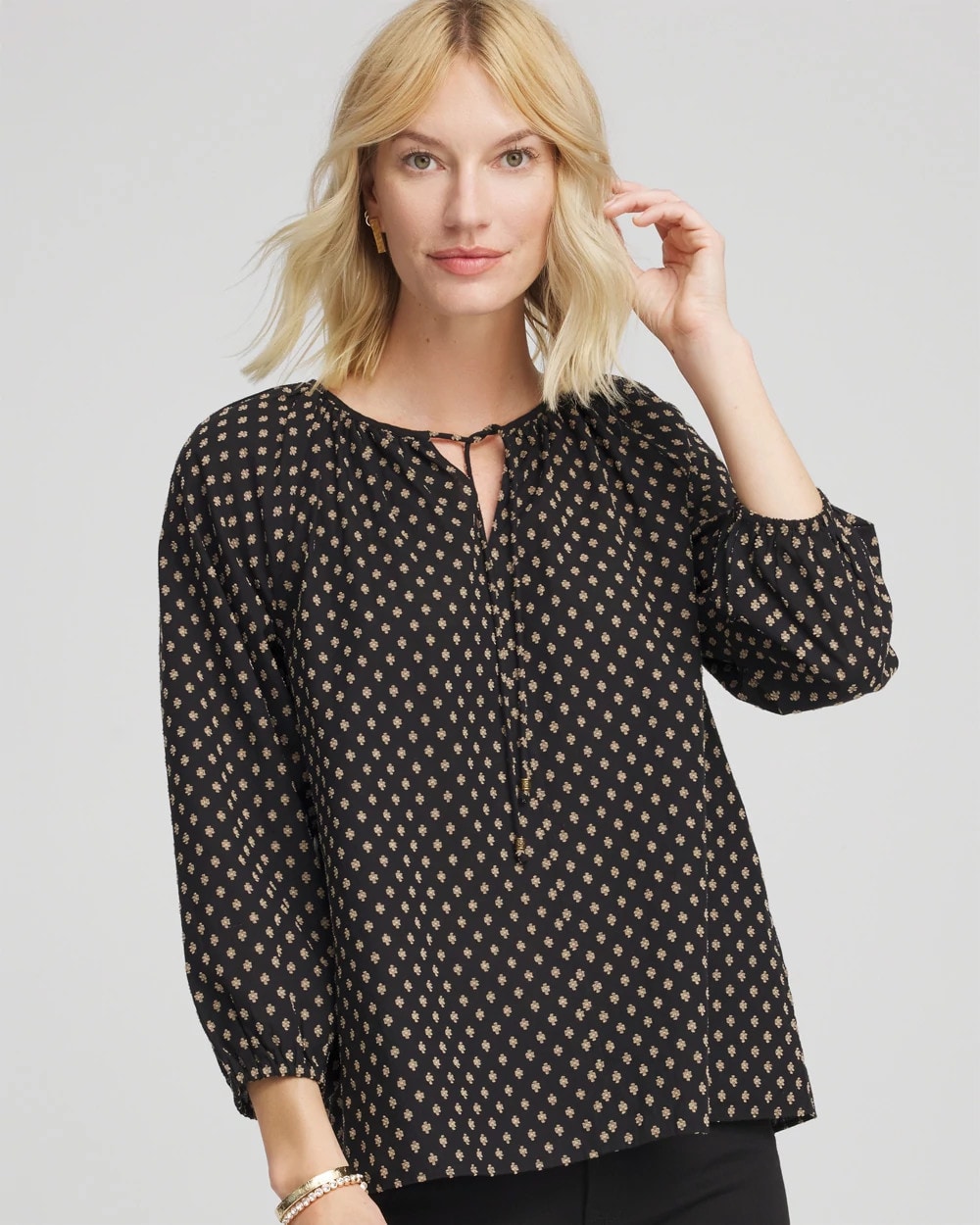 Chico's Discount - Floral Print Tie-Neck Top