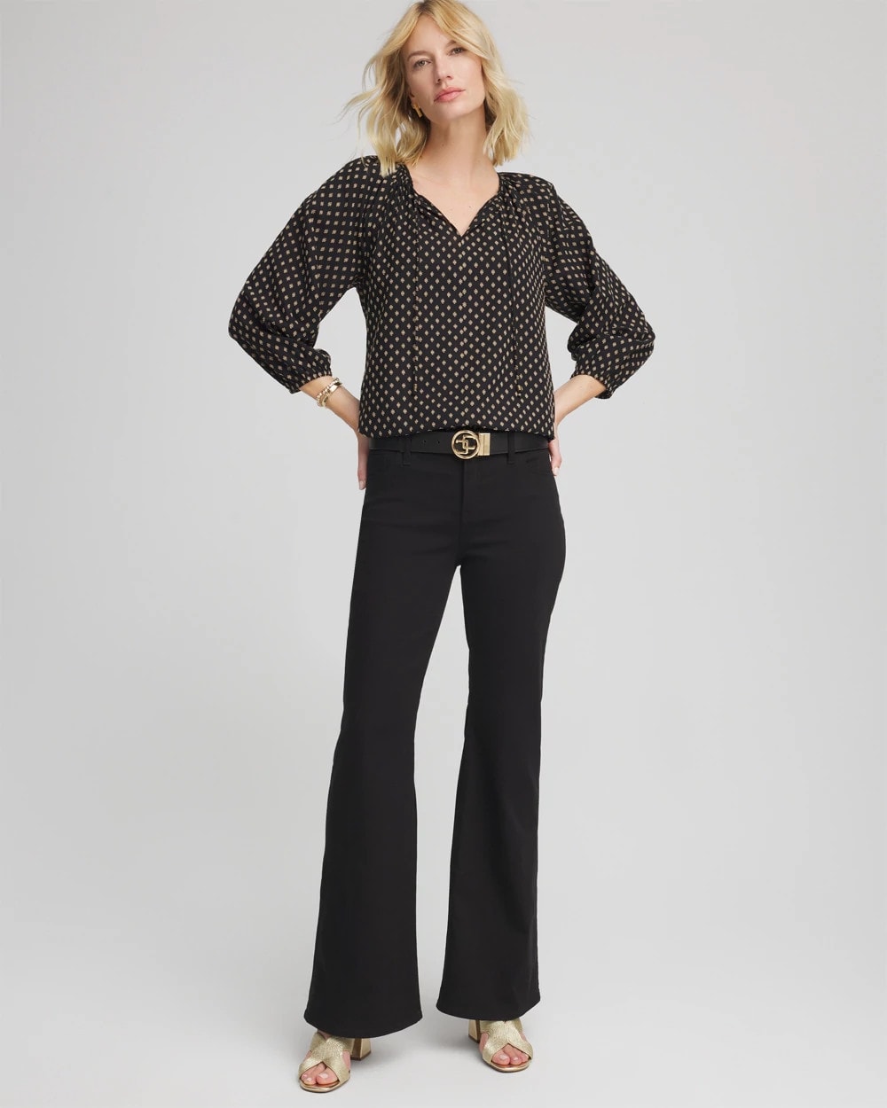 Chico's Discount - Floral Print Tie-Neck Top