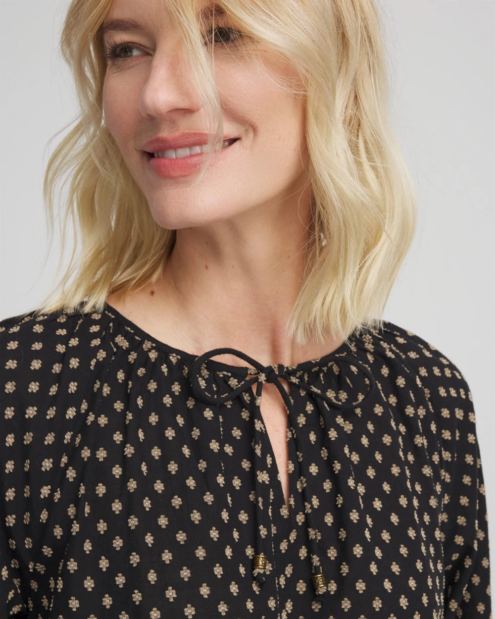 Chico's Discount - Floral Print Tie-Neck Top