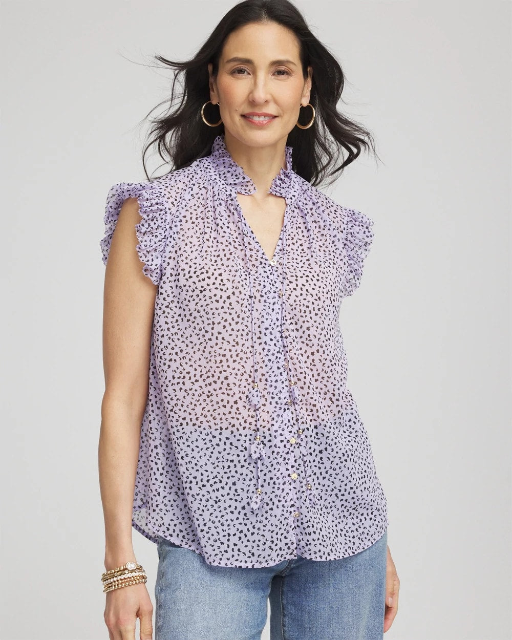 Chico's On Sale - Cheetah Print Ruffle-Collar Blouse