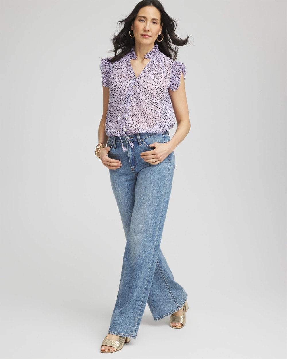 Chico's On Sale - Cheetah Print Ruffle-Collar Blouse