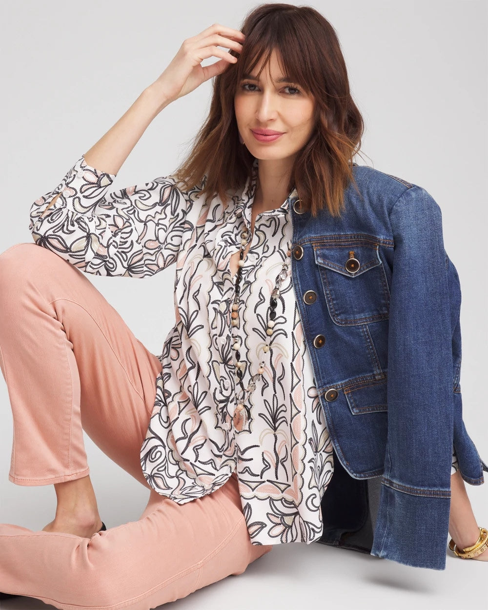 Chico's Outlet - Faux Silk Floral Collared Shirt