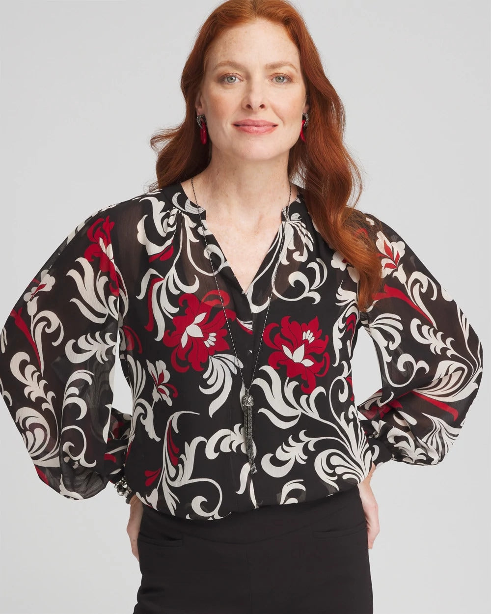 Chico's / Crinkle Chiffon Floral Blouse