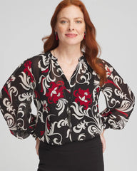 Chico's / Crinkle Chiffon Floral Blouse