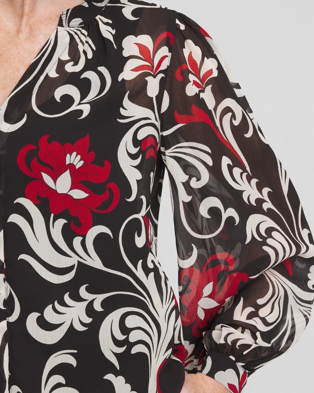 Chico's / Crinkle Chiffon Floral Blouse