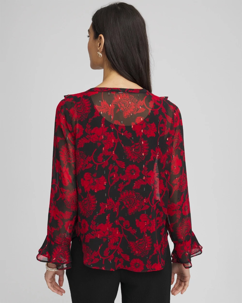 Chico's Discount - Georgette Clip Dot Ruffle Blouse