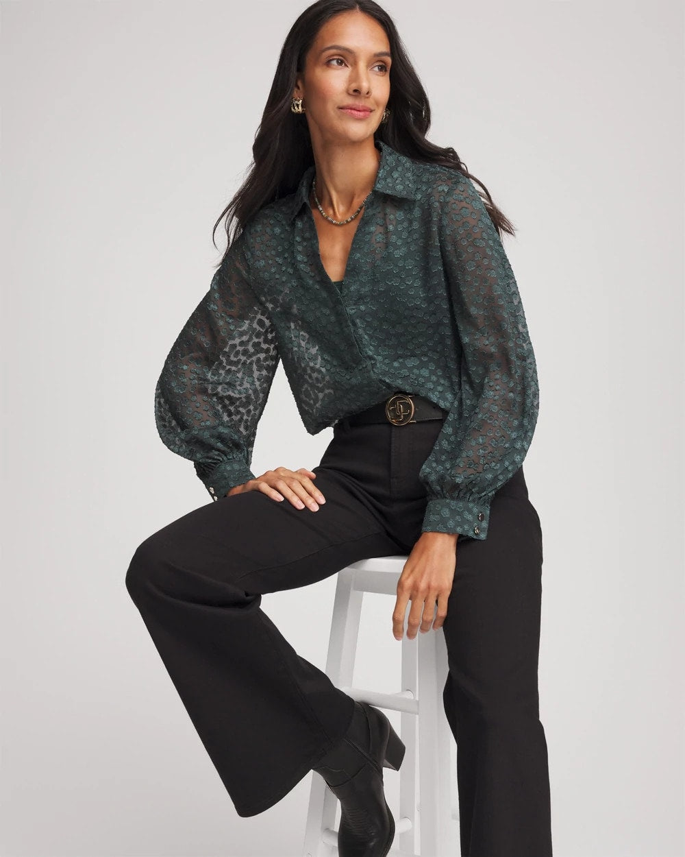 Chico's US - Clip-Dot Billow-Sleeve Blouse