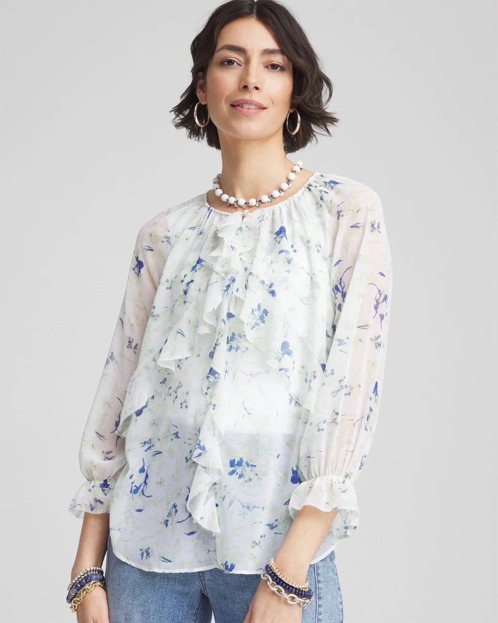 Chico's / Georgette Sheer Ruffle Blouse