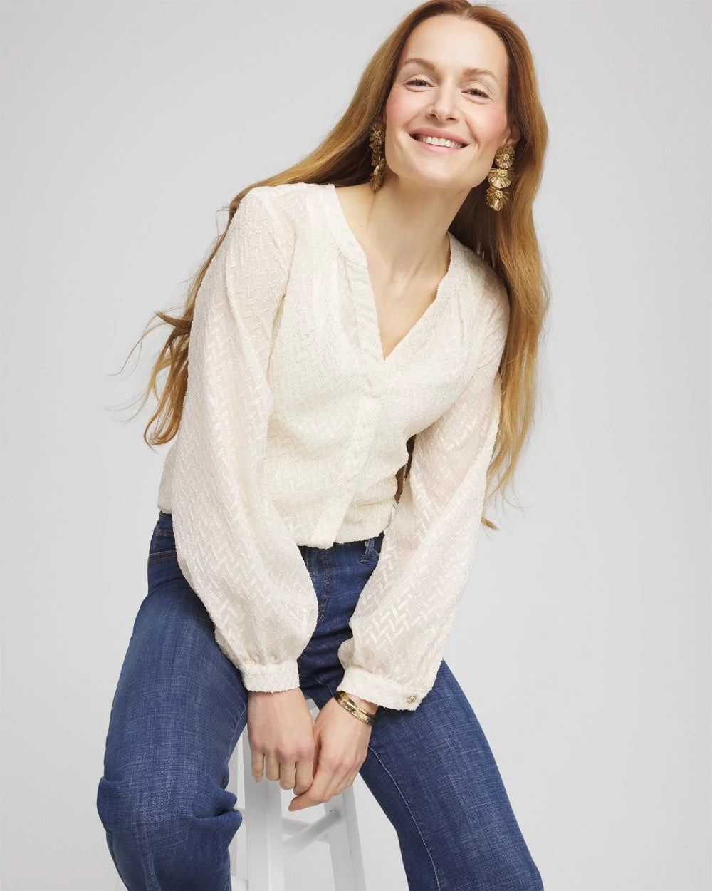 Chico's Discount - Chevron Blouson Sleeve Blouse