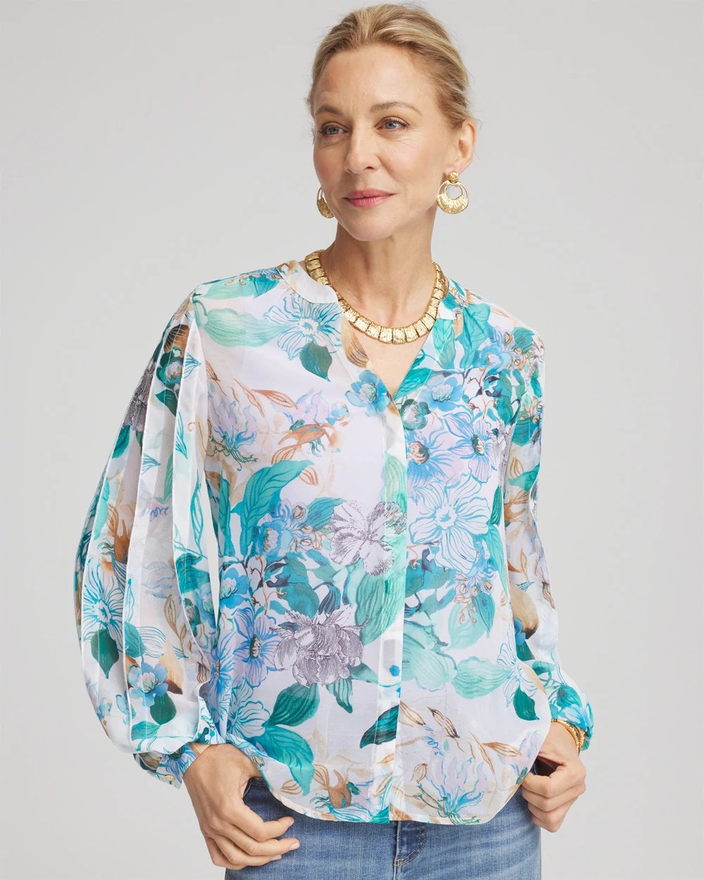 Chico's Sale - Georgette Billow Sleeved Blouse
