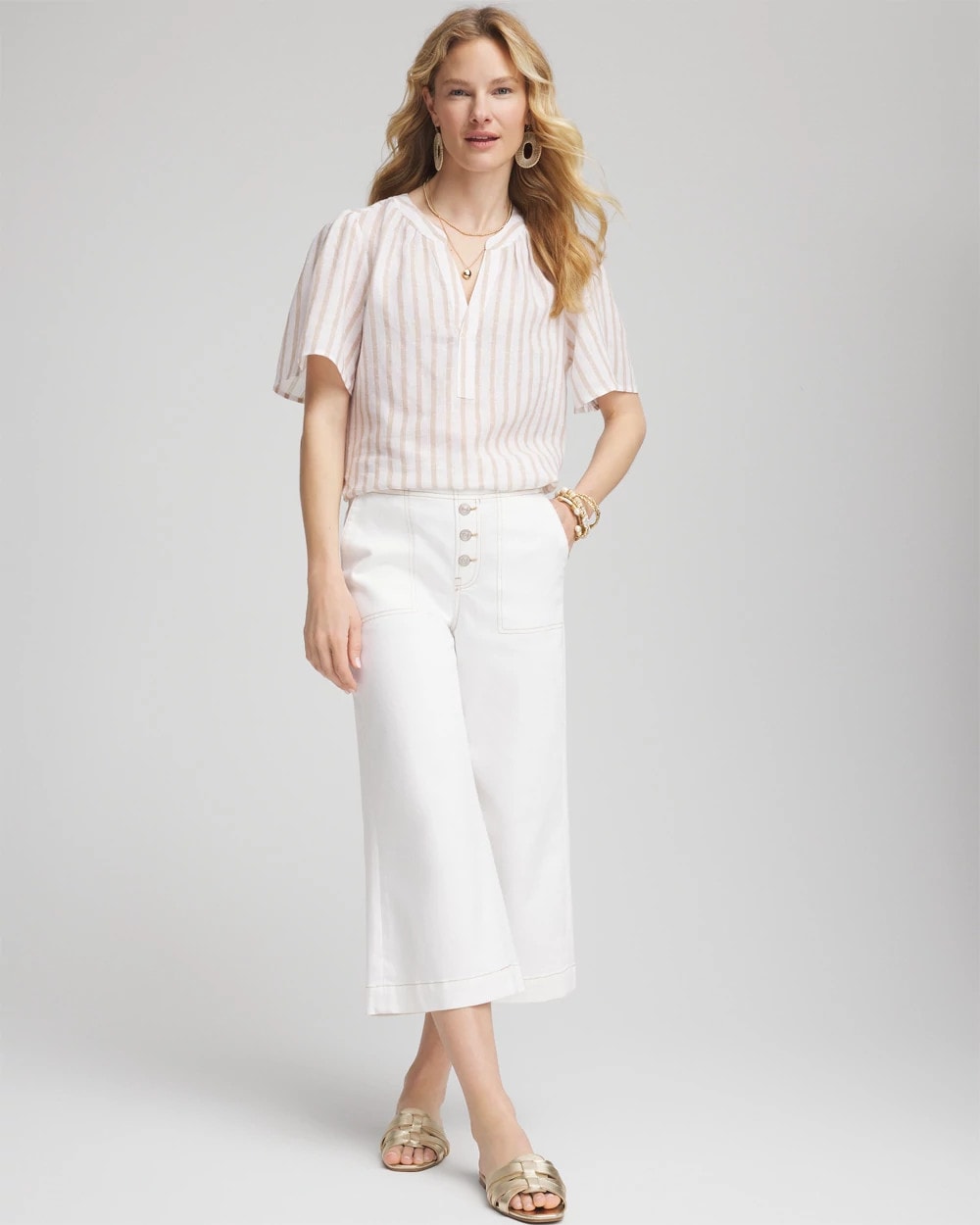 Chico's On Sale - Striped Linen Popover Shirt