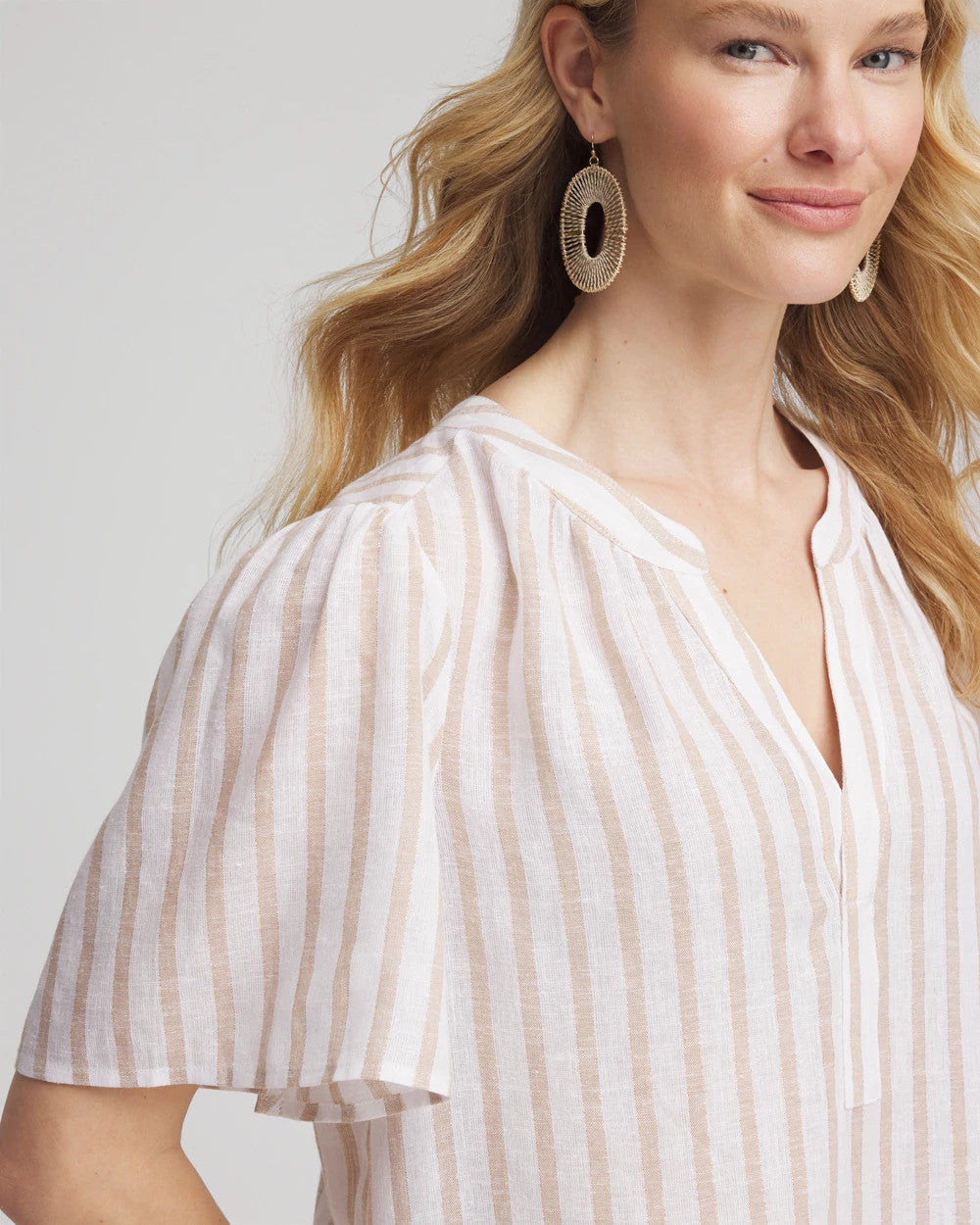 Chico's On Sale - Striped Linen Popover Shirt