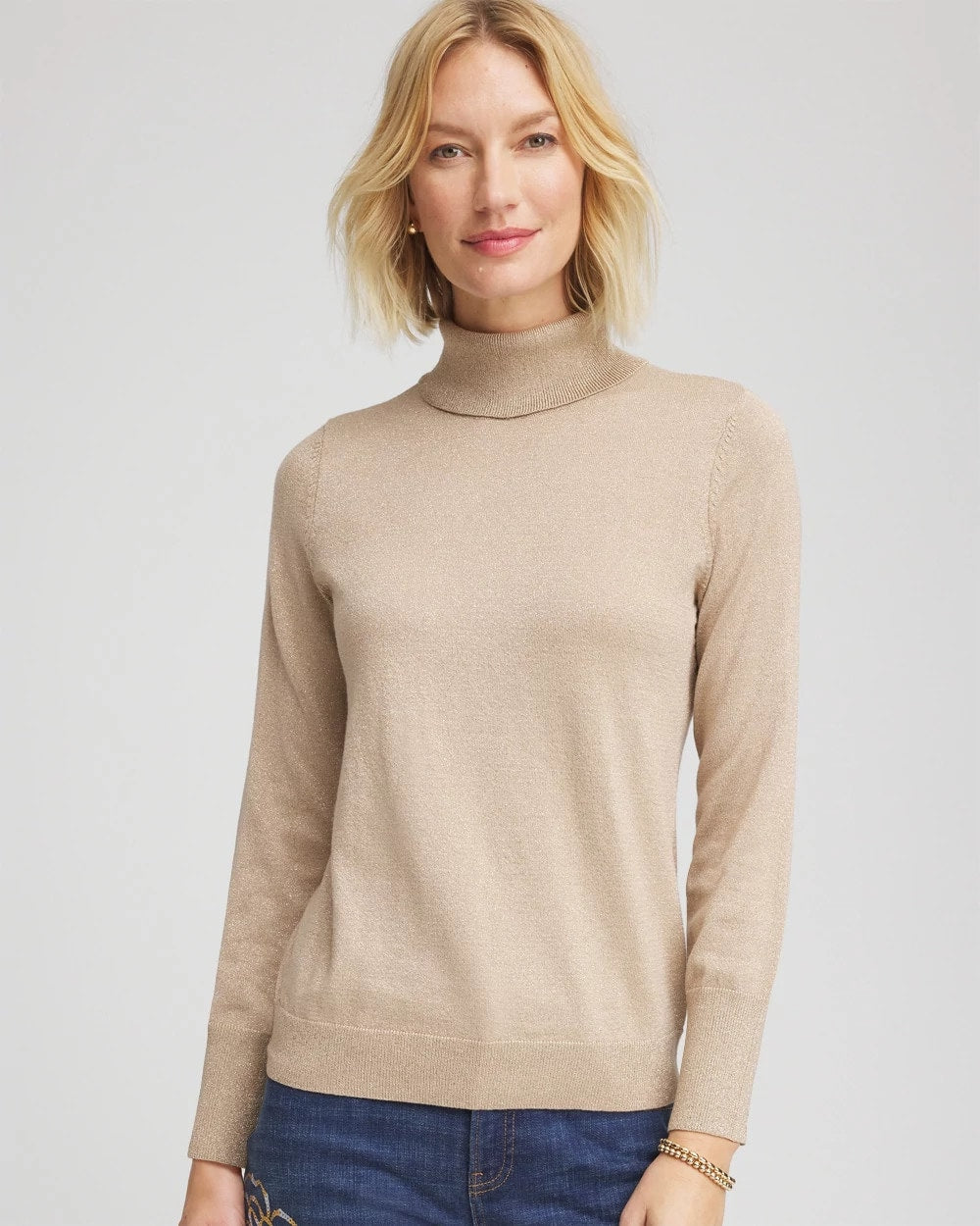 Chico's / Metallic Turtleneck Pullover Sweater