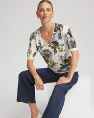 Chico's For Sale - Floral V-Neck Sweater Tee