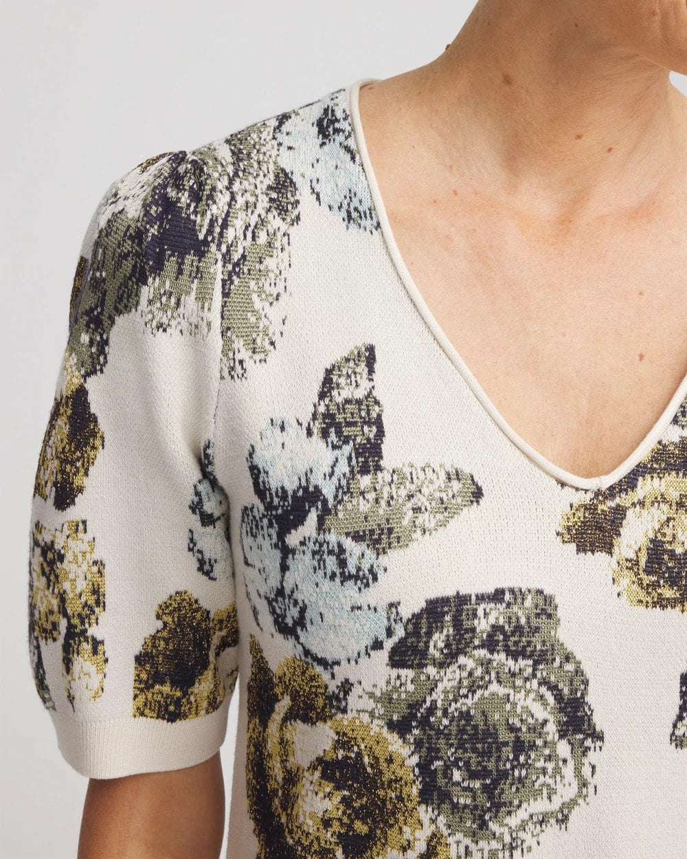 Chico's For Sale - Floral V-Neck Sweater Tee
