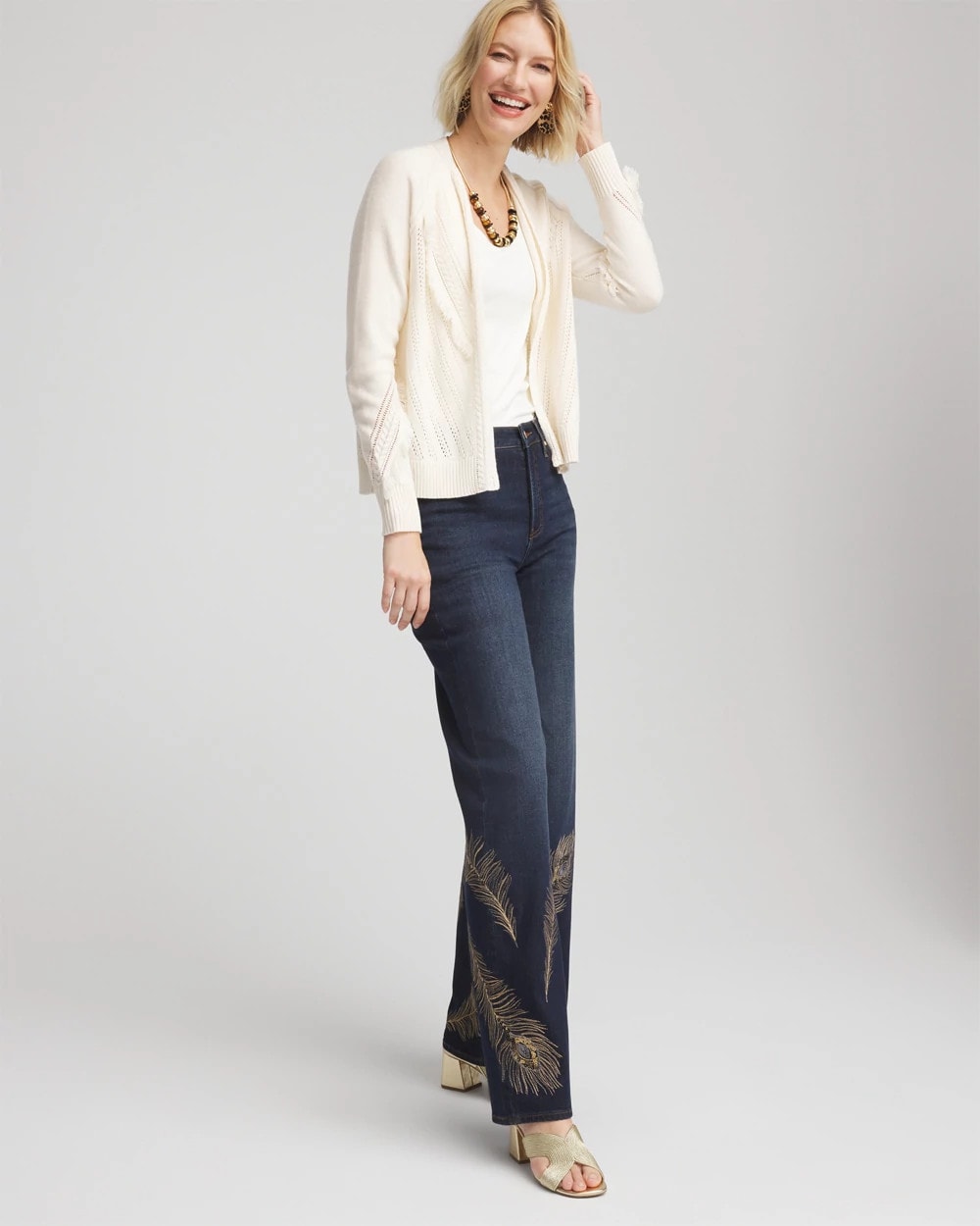 Chico's US - Cable Knit Fringed Sweater