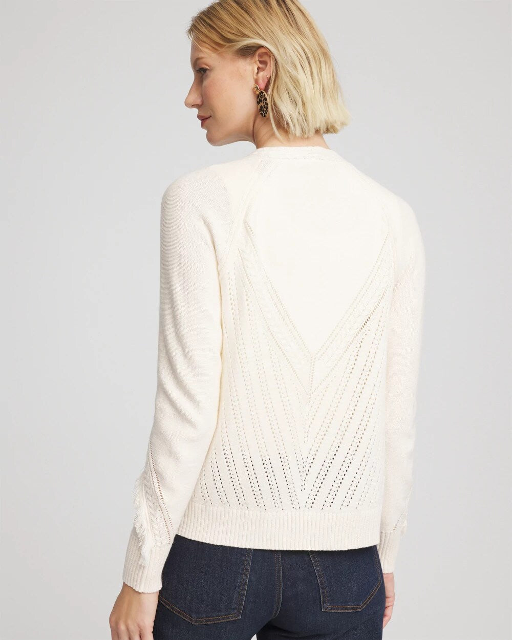 Chico's US - Cable Knit Fringed Sweater