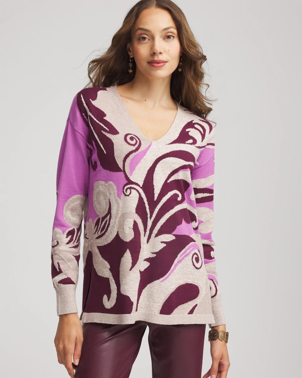 Chico's / Intarsia Knit V-Neck Pullover Sweater