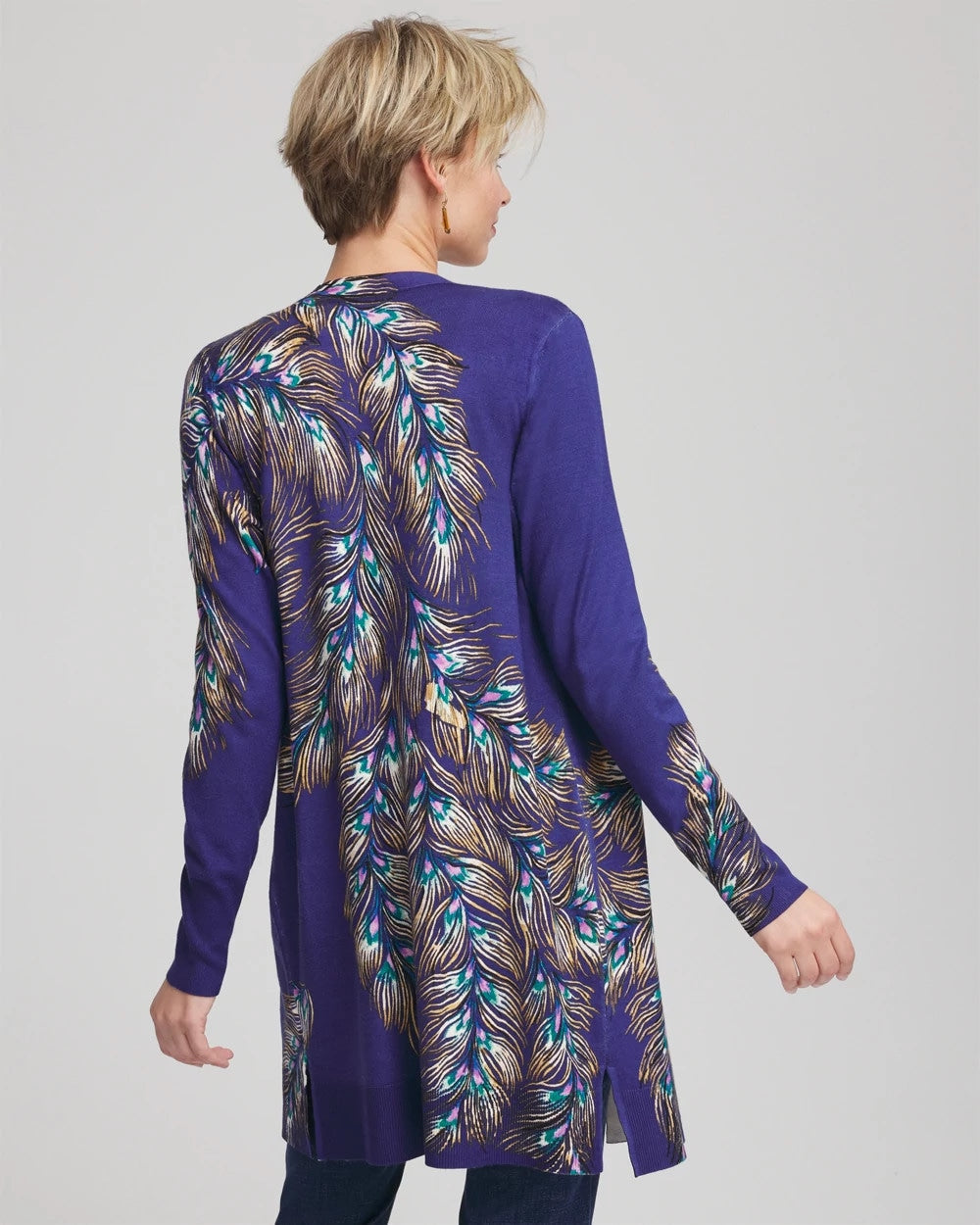 Chico's Sale - Ella Peacock-Print Cardigan Sweater