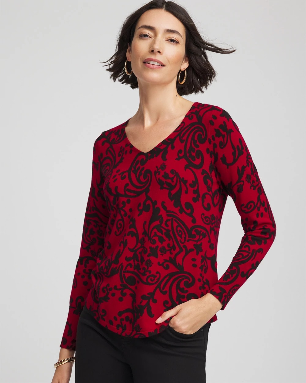 Chico's Outlet - Ella Printed V-Neck Sweater