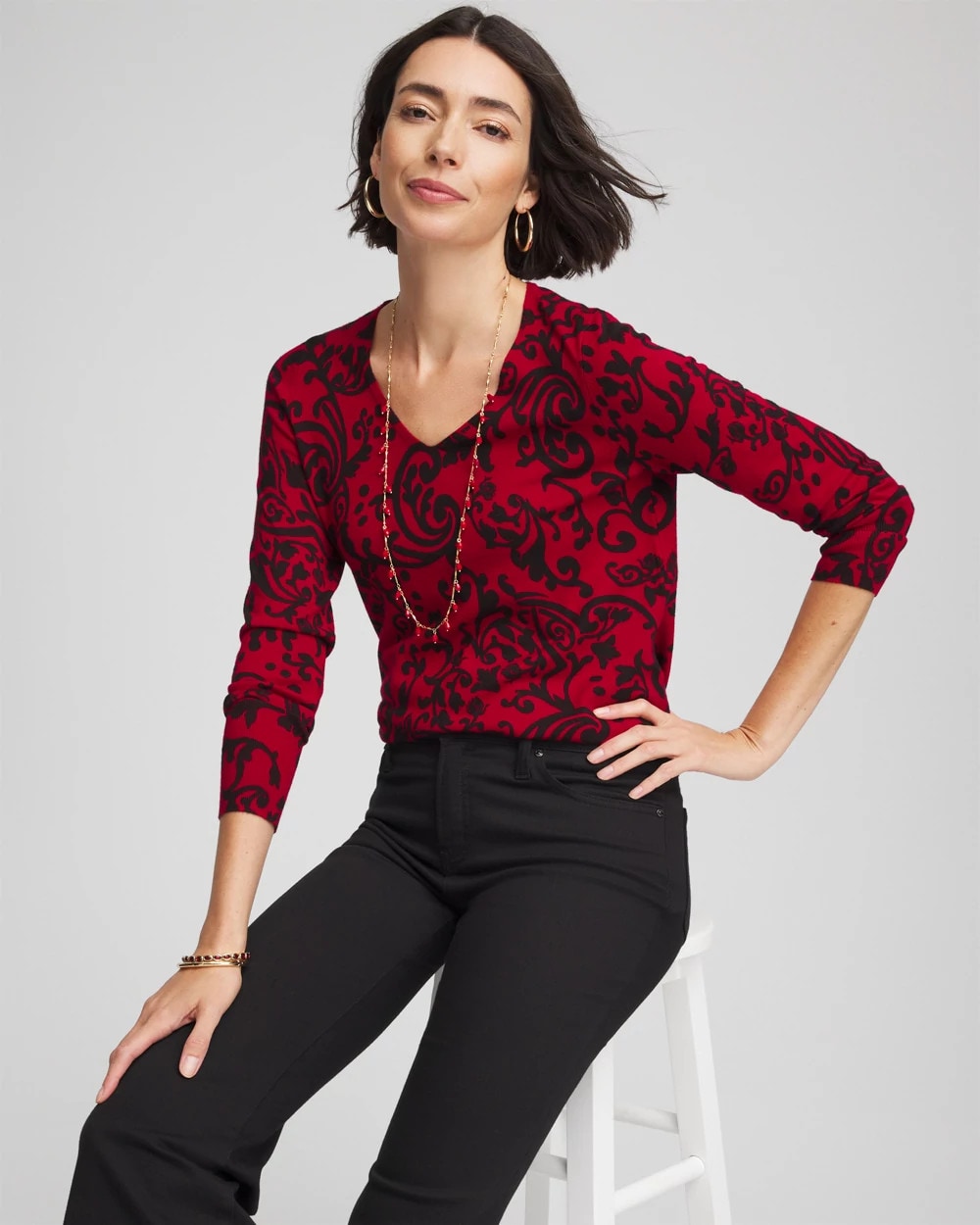 Chico's Outlet - Ella Printed V-Neck Sweater