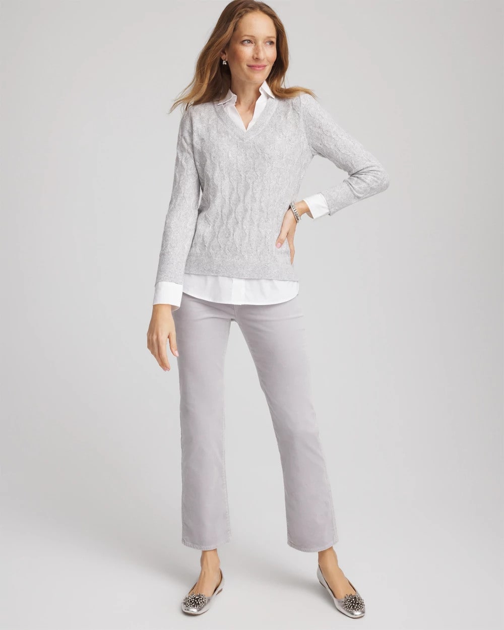 Chico's Discount - Classic Built-In Shirt Knit Sweater