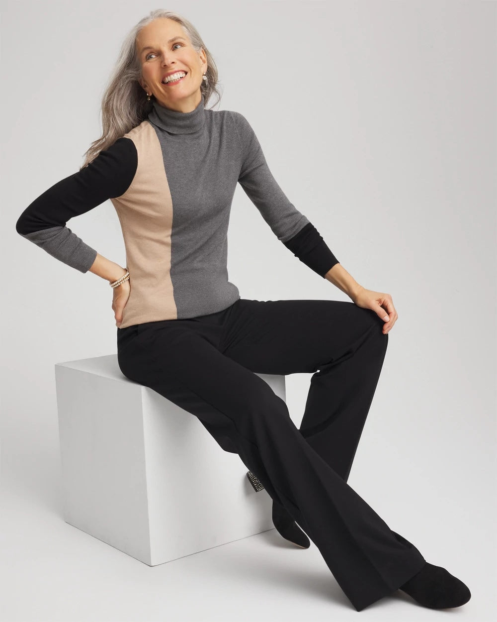 Chico's Sale - Ella Colorblock Intarsia Turtleneck Sweater