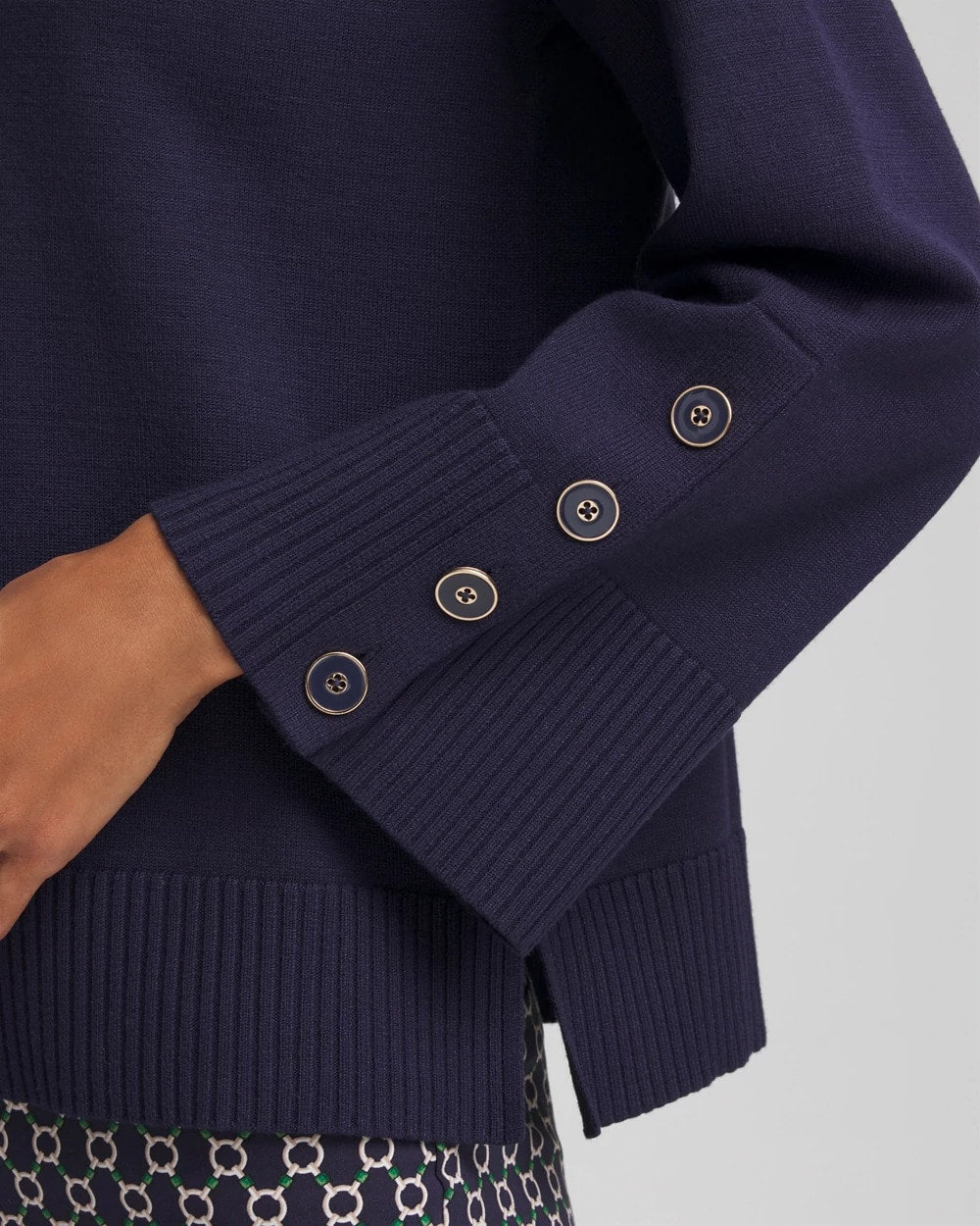 Chico's Outlet - Button Sleeve Crewneck Pullover