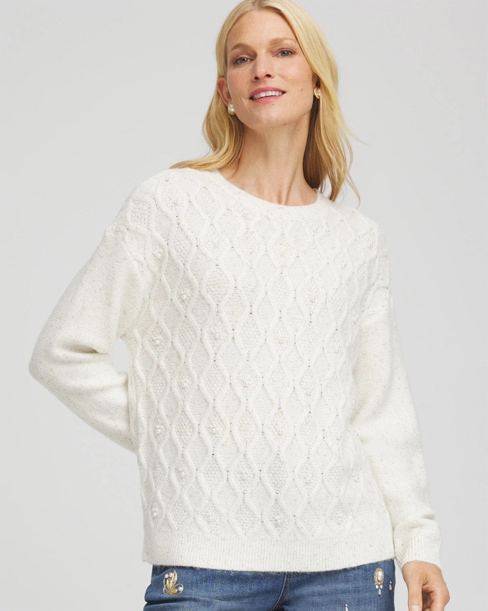 Chico's For Sale - Embellished Cable Knit Sweater