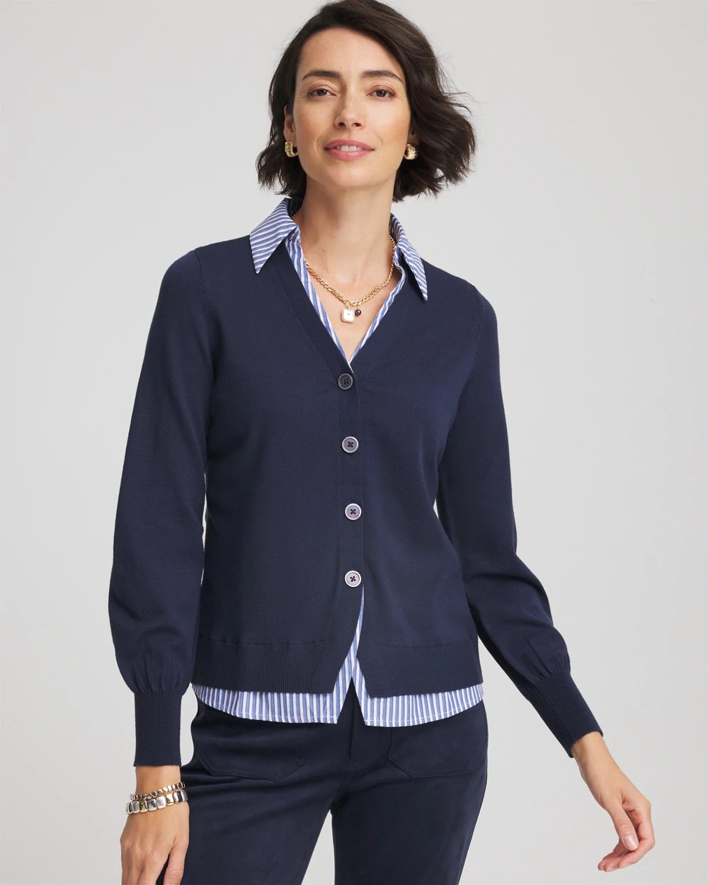 Chico's On Sale - Striped Collared Cardigan Sweater