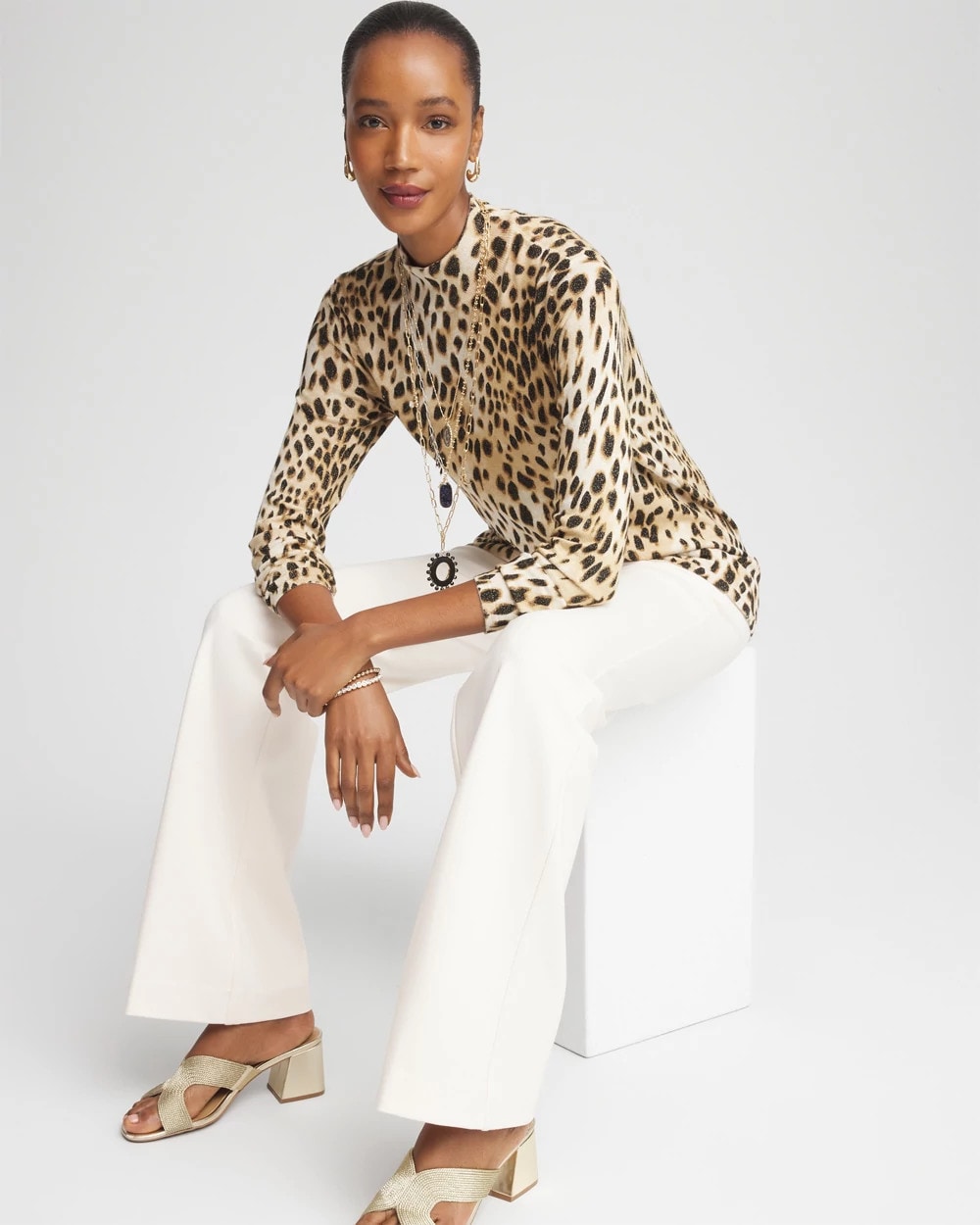 Chico's Outlet - Ella Mockneck Animal-Print Pullover Sweater