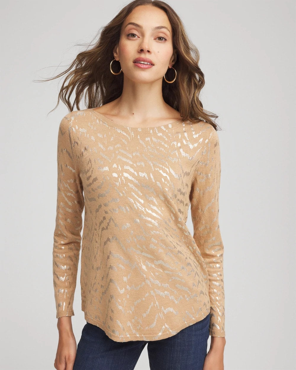Chico's US - Ella Boatneck Foiled Pullover Sweater