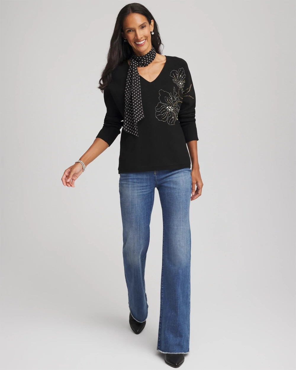 Chico's Sale - Floral Embellished Dolman V-Neck Pullover