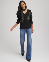 Chico's Sale - Floral Embellished Dolman V-Neck Pullover