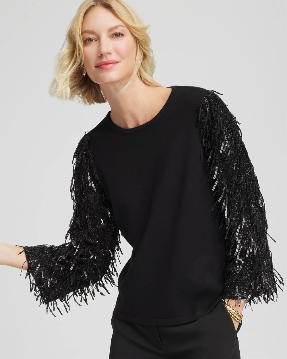 Chico's Outlet - Fringe Sequins Pullover Sweater