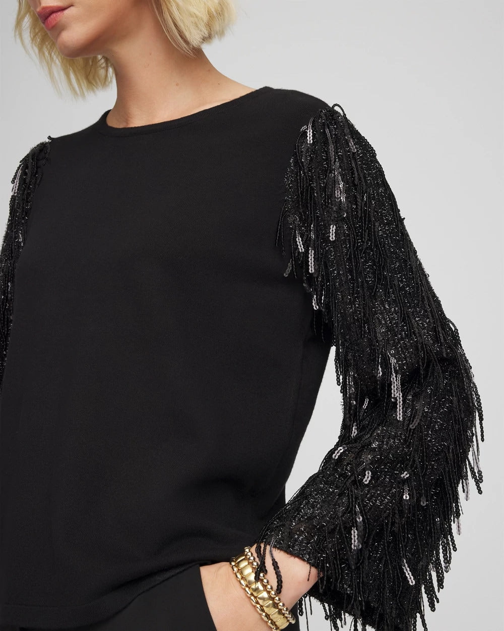 Chico's Outlet - Fringe Sequins Pullover Sweater