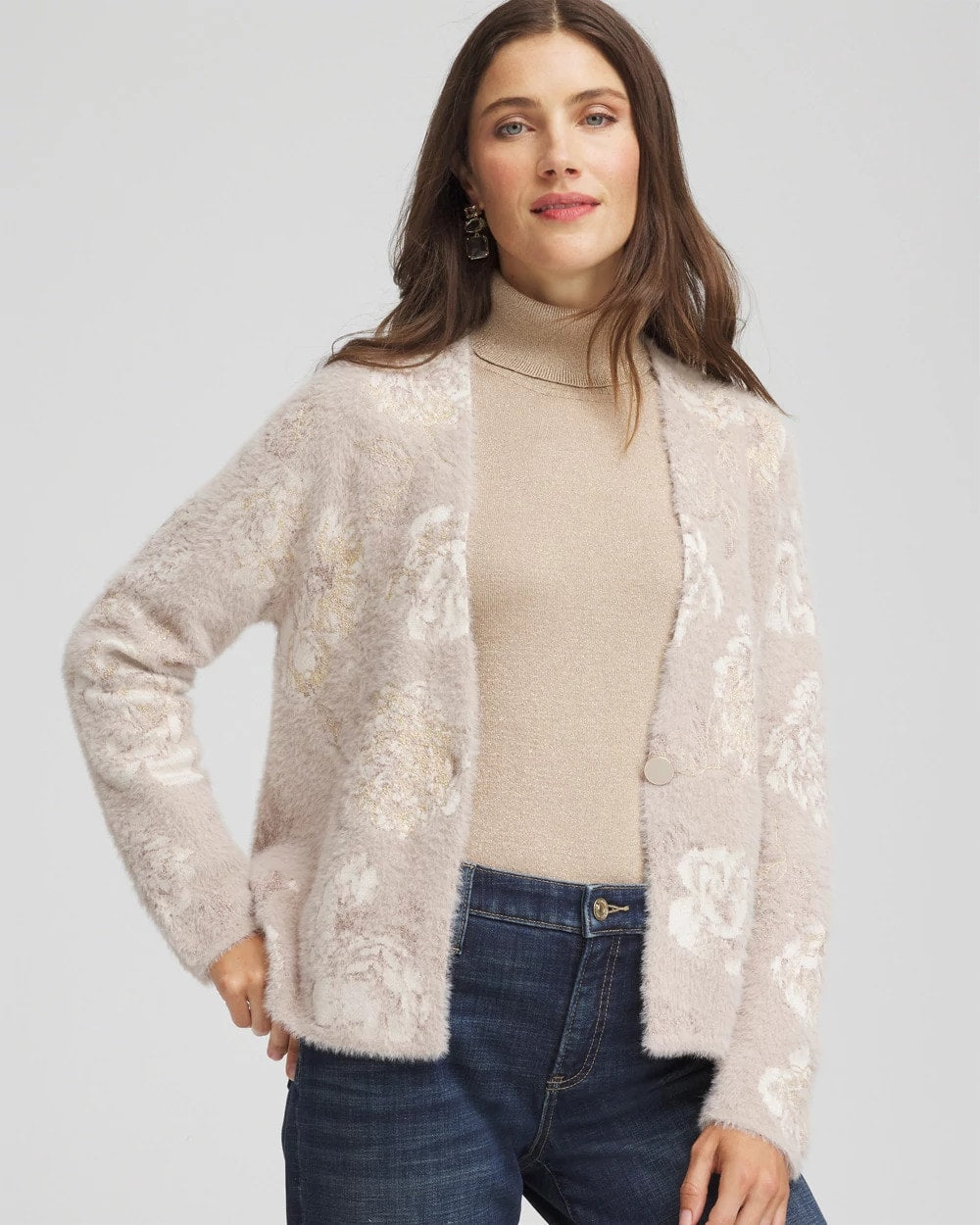 Chico's / Fuzzy Jacquard Boyfriend Cardigan