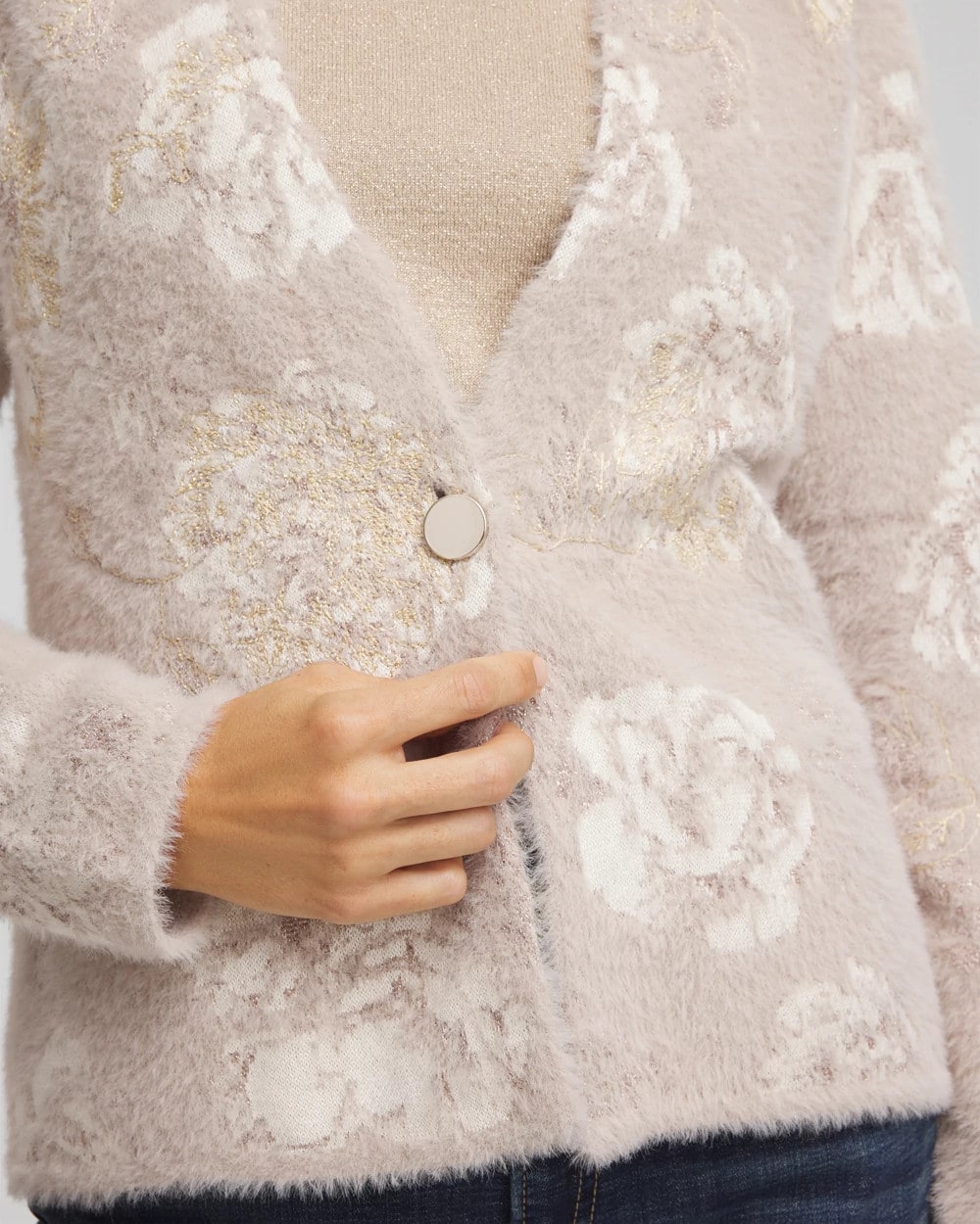 Chico's / Fuzzy Jacquard Boyfriend Cardigan