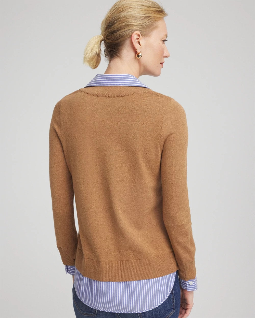 Chico's Discount - Camel Built-In Shirt Knit Sweater