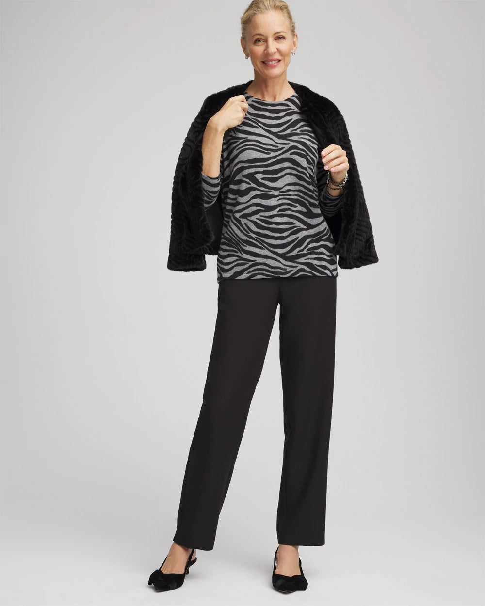 Chico's For Sale - Cashmere Zebra Long-Sleeve Pullover Sweater